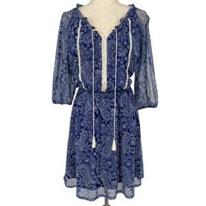 PERSEPTION CONCEPT Paisley Embroidered Tasseled Open Sleeve Sheath Dress Small